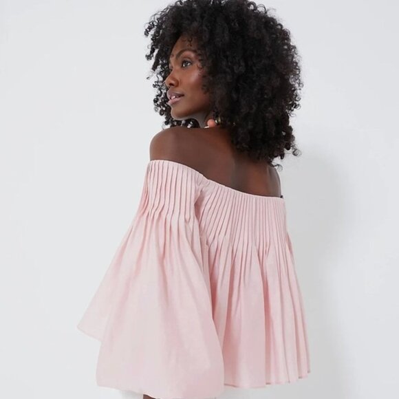Hyacinth House NEW Light Pink Off the Shoulder Portia Pleated Blouse Size XXS - Picture 3 of 9